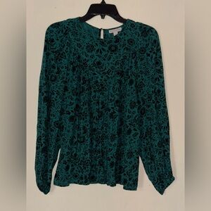 Knox Rose Teal Floral Blouse Long Sleeves